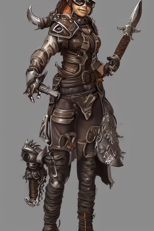 A young female rogue in intricate leather armor +