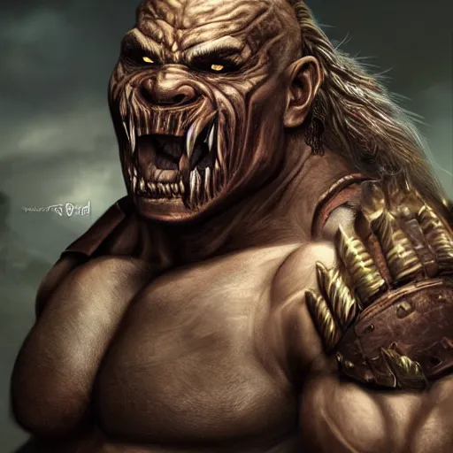 Image similar to a muscle bound orc warrior, photo, professionally retouched, dramatic lighting, wearing bone armor, illuminated by moonlight, realistic, scared face, demonic, predator eyes, wide angle, sharp focus on eyes, 8 k high definition, insanely detailed, intricate, elegant, art by artgerm and wlop