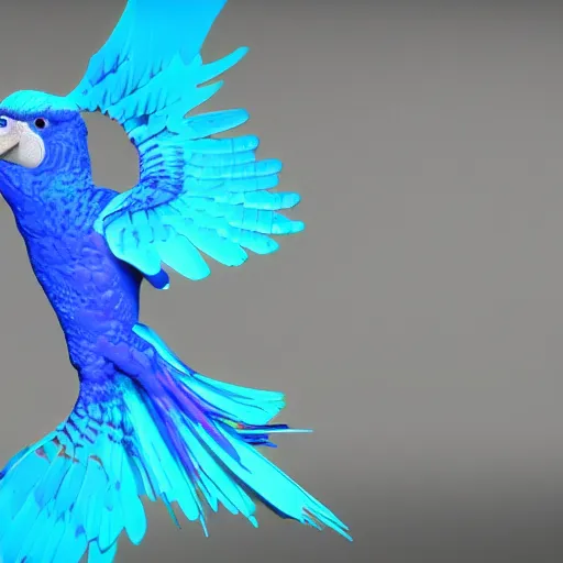 Image similar to blue liquid motion fluids forming blue parrot bird, hyper detailed, houdini render