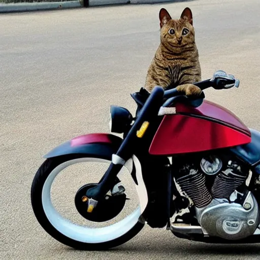 Image similar to A cat riding a motorcycle