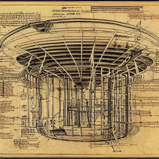 Image similar to blueprint of time machine, Da Vinci blueprints