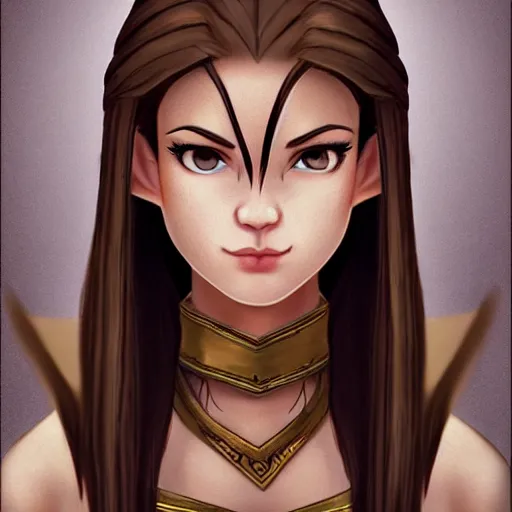 Prompt: tall female half elf with short ears, long blonde single braided hair, almond shaped dark brown eyes with long lashes, big forehead with a round tapered face, sharp nose with rounded edges, full lips, monk fighter, portrait illustration, cinematic lighting