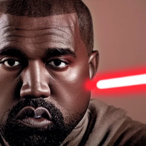 Image similar to Portrait of Kanye West as a jedi in Star Wars, holding lightsabre. splash art, cinematic lighting, dramatic, octane render, long lens, shallow depth of field, bokeh, anamorphic lens flare, 8k, hyper detailed, 35mm film grain