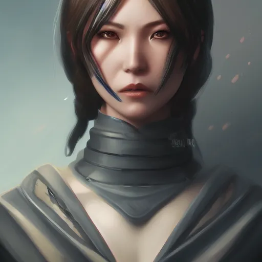 Prompt: Cybernetic female samurai, a character portrait by Charlie Bowater, cgsociety, fantasy art, digital painting, ilya kuvshinov, speedpainting