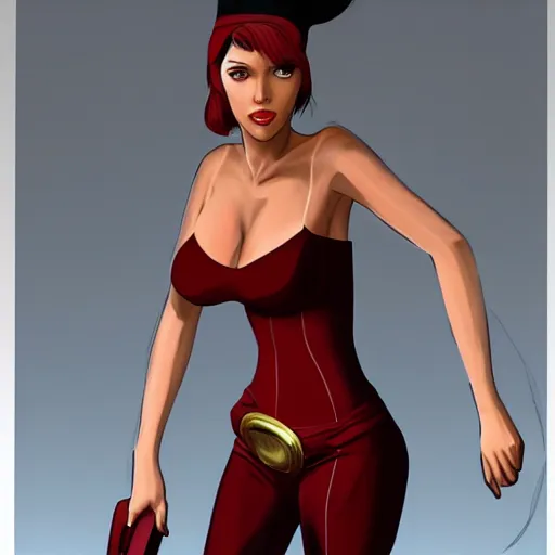 Prompt: Scarlett Johansson as Faye Valentine from Cowboy Bebop, photorealistic, cinematic, concept art, low contrast, realistic