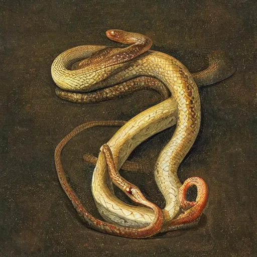 Image similar to A beautiful mixed media art of a snake eating its own tail that seems to go on forever. orpist by Albert Bierstadt, by Cornelia Parker lively