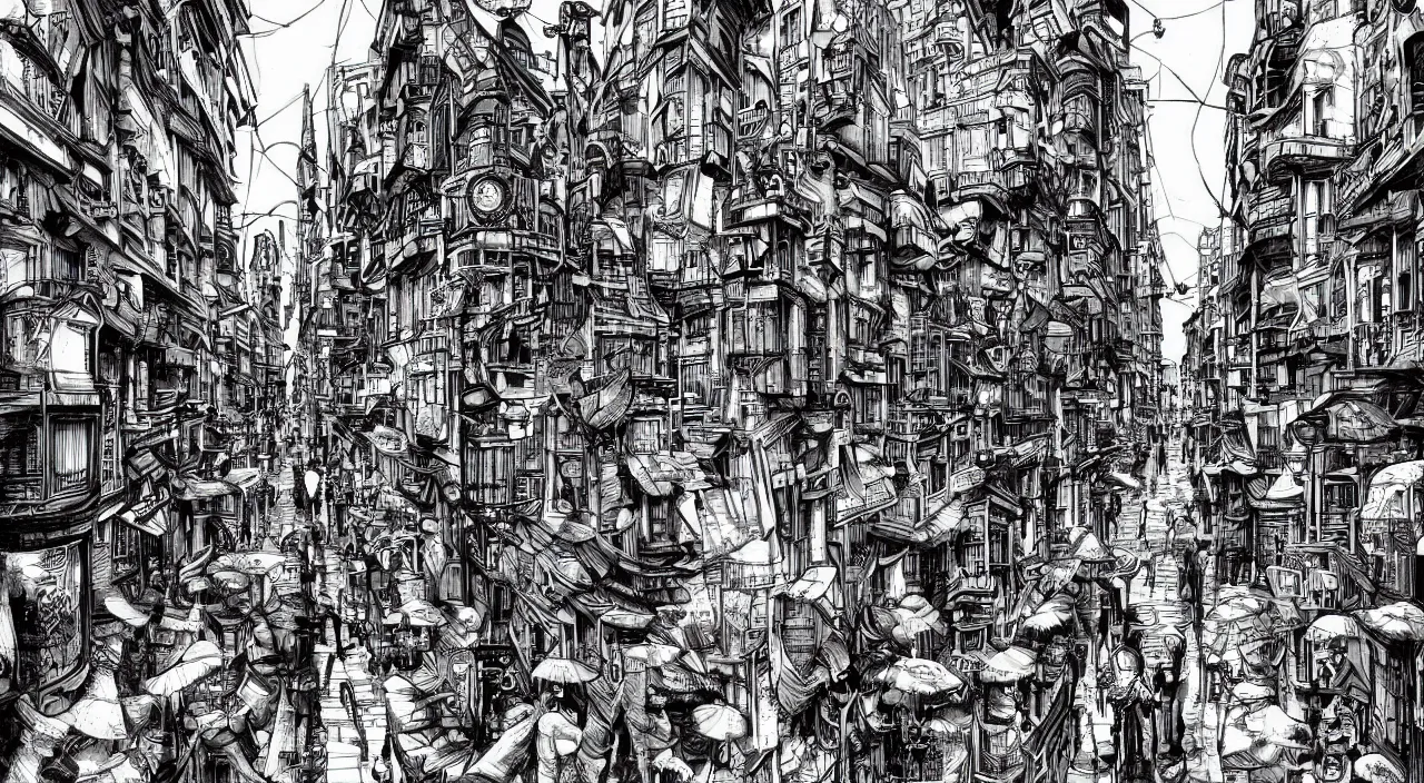 Image similar to steampunk city streets by junji ito, trending on artstation