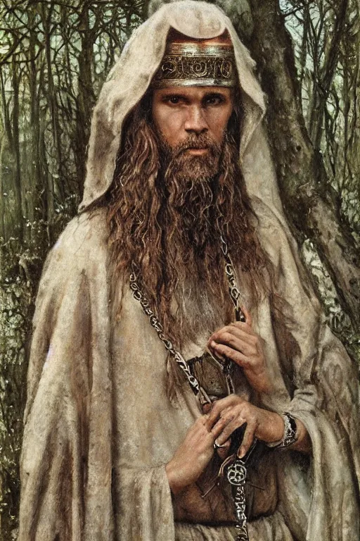 Image similar to slavic dog head man, woolen torso in medieval clothes, hiding in the forest, orthodox saint christopher, art by luis royo, oil painting, painting by viktor vasnetsov, concept art, hyperrealism, beautiful, high resolution, trending on artstation,