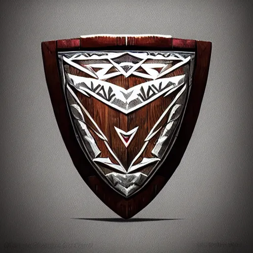 Prompt: concept art of tribal wooden shield weapon, symmetry, shield design, fantasy shield, fantasy, behance, pinterest, deviantart, artstation, weapons concept art, design, rpg, weapon, detailed, digital art, incredible, digital painting