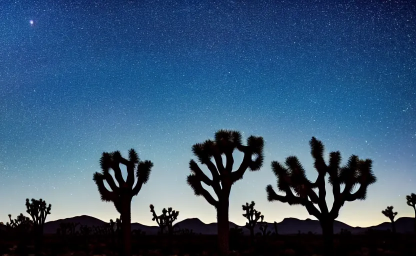 Image similar to night sky with joshua trees lit by moonlight