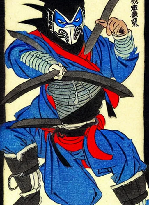Prompt: mortal kombat's sub - zero as a yokai illustrated by kawanabe kyosai and toriyama sekien