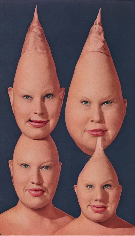 Image similar to obese coneheads, detailed facial features, 1 9 8 0 aesthetic