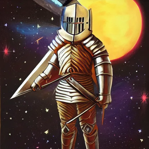 Image similar to knight, great sword with ray in the middle of the galaxy