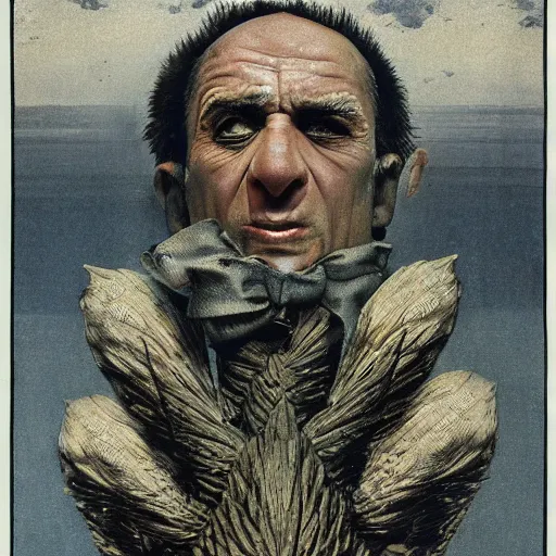 Prompt: pine cone headed man with hard black eyes very surprised, rule of thirds, super sharp, 4 k, ultra detailed, norman rockwell, richard corben.