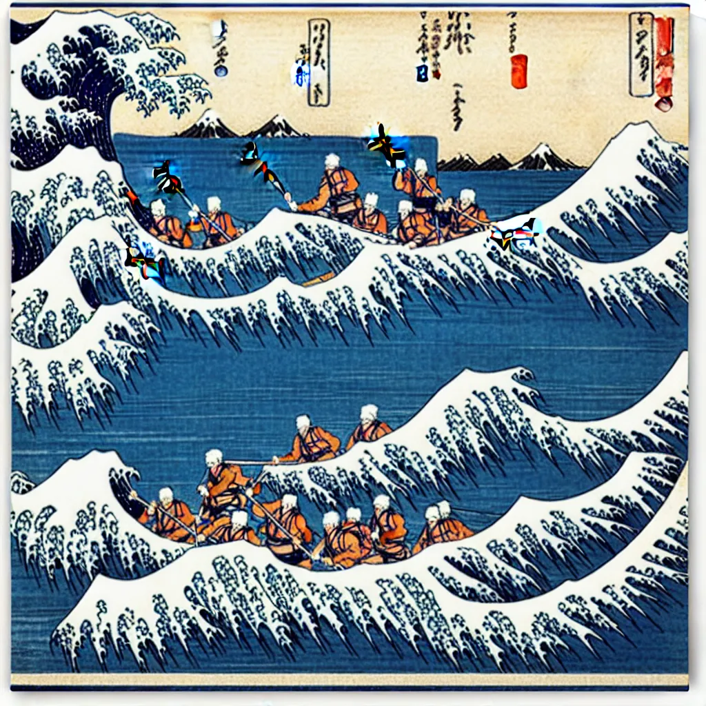 Image similar to river rafting on great wave by hokusai