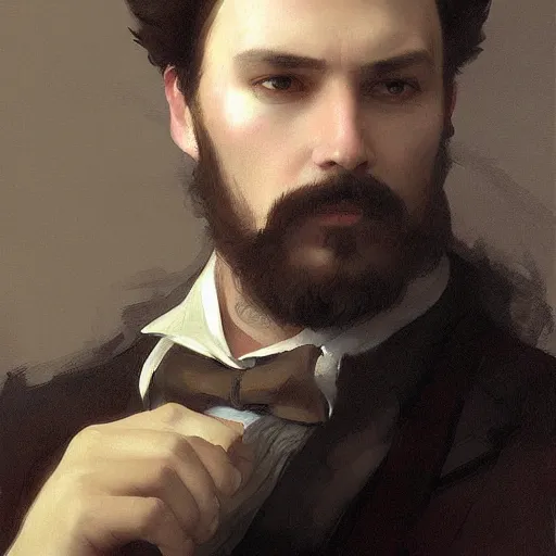 Image similar to a portrait painting of a steampunk gentleman, art greg rutkowski and william - adolphe bouguereau