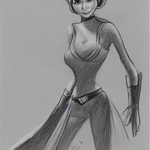 Image similar to milt kahl pencil sketch of victoria justice as princess leia