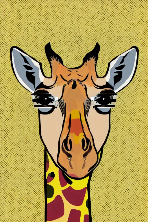 Prompt: a vector based illustration about a hipster giraffe in the style of pop art, no gradients