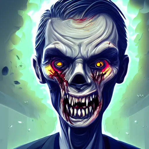 Image similar to angry urban zombie portrait, grimdark horror game icon, stylized digital illustration, radiating a glowing aura, global illumination, ray tracing, hdr, fanart arstation by ian pesty and katarzyna bek - chmiel