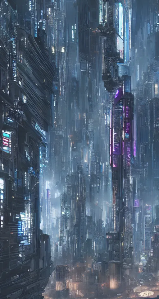 Prompt: huge futuristic building, in style of cyberpunk, detailed, sharp, 8 k