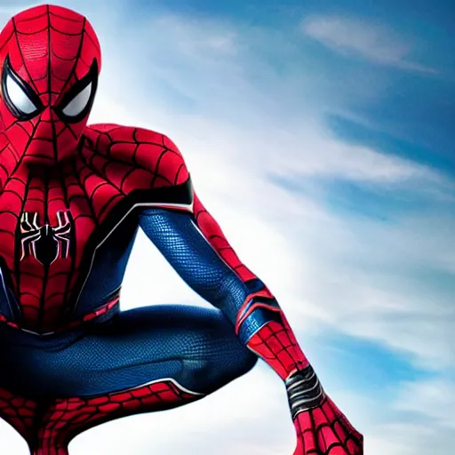 Image similar to promotional photo from new mcu spiderman movie featuring a black symbiote spiderman suit worn by tom holland