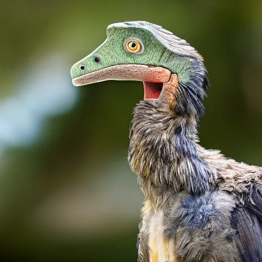 Image similar to blurry photograph of a feathered dinosaur