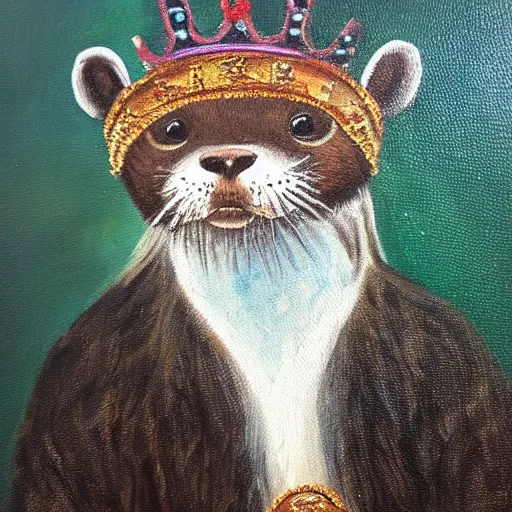 Image similar to oil painting of royal king otter dressed as a king