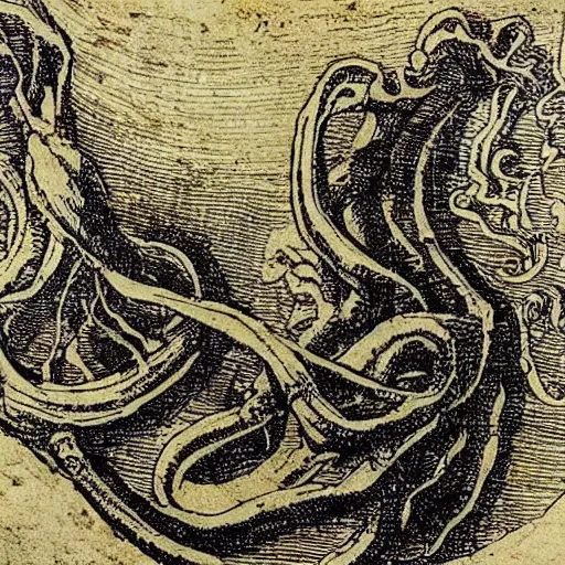 Image similar to leonardo da vinci's manuscript on cthulhu