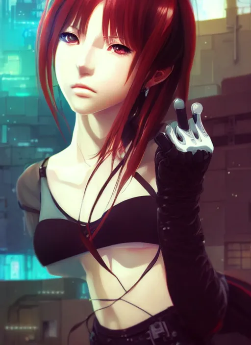 Prompt: portrait of beautiful young anime girl, cute-fine-face, realistic shaded, Perfect face, fine details. Anime, cyberpunk, Final fantasy, tifa, highly detailed, artstation, illustration, art by Ilya Kuvshinov and Gustav Klimt