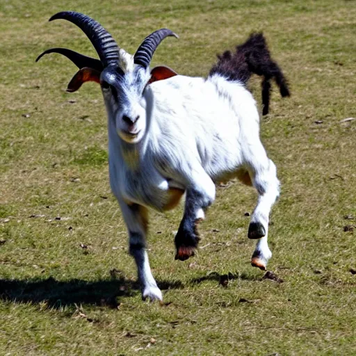 Prompt: drake running from a goat, detailed face, sharp focus