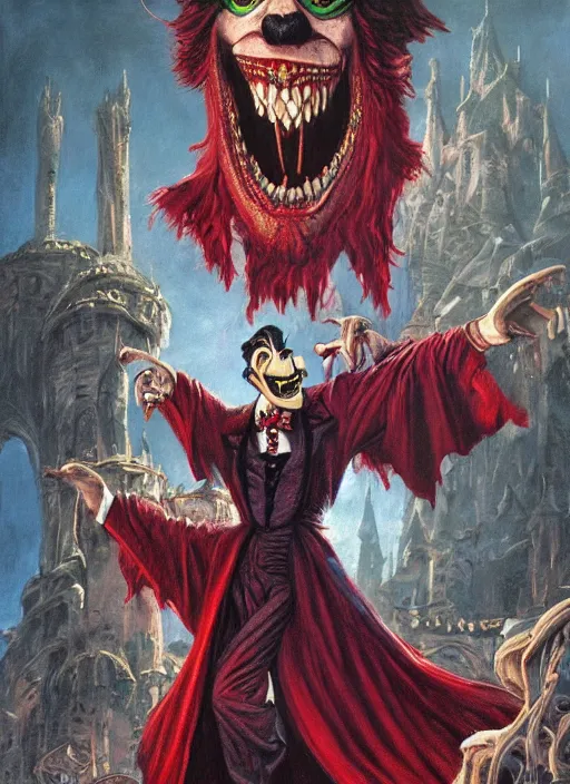 Image similar to Dracula muppet from Society (1989), intricate, highly detailed, centered, digital painting, artstation, concept art, smooth, sharp focus, illustration, artgerm, donato giancola, Joseph Christian Leyendecker, WLOP, Artgerm