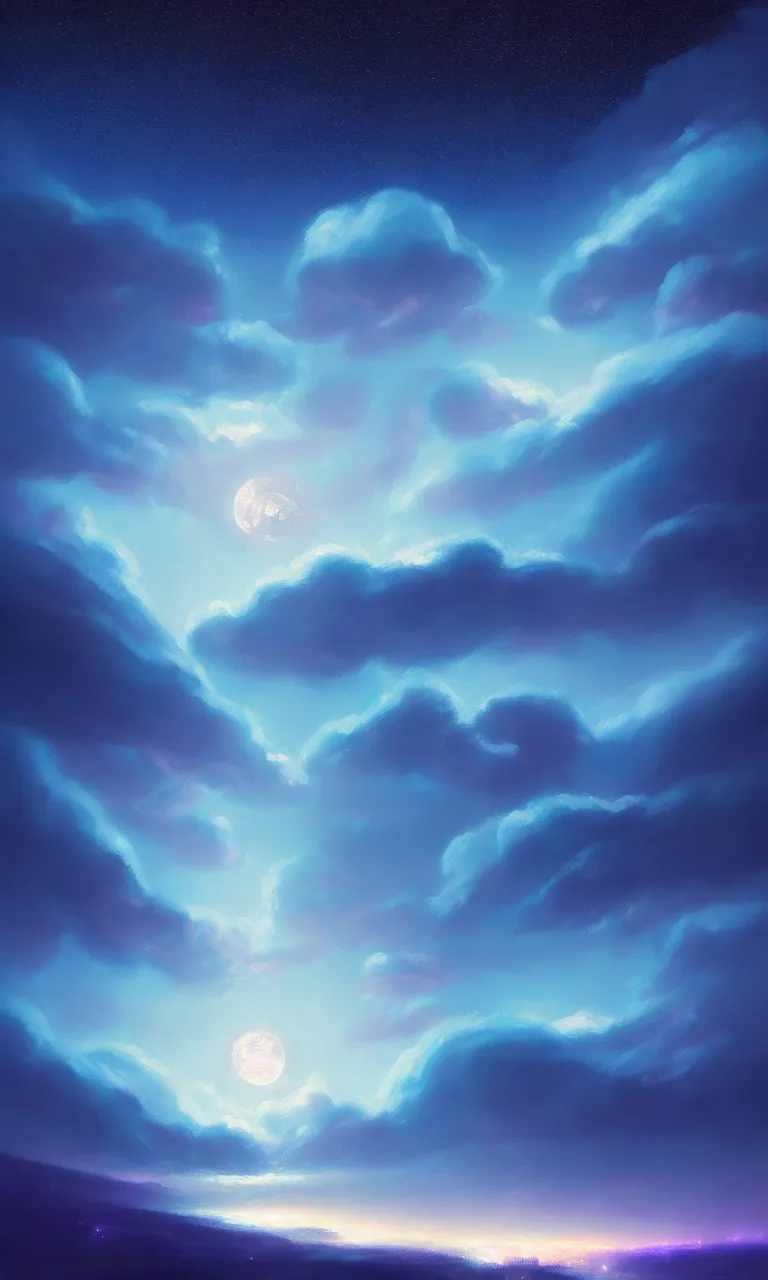 Image similar to a beautiful painting of ice age, starry sky, moon ， cloud, by liam wong and yuumei and yanjun chen, trending on artstation