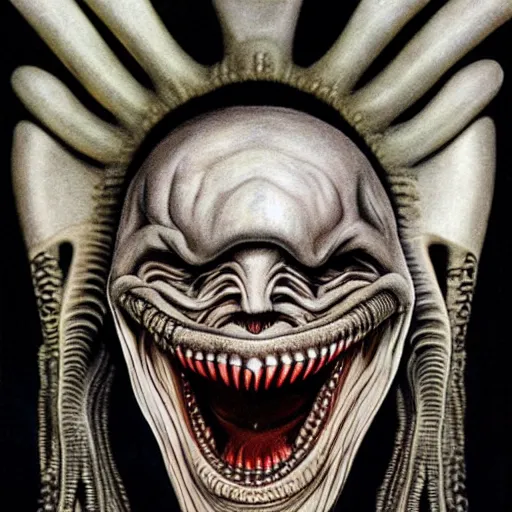 Image similar to alien trump, sharpt teeth, by h. r. giger, nightmare fuel, nightmarish, intricate, highly detailed, optical illusion