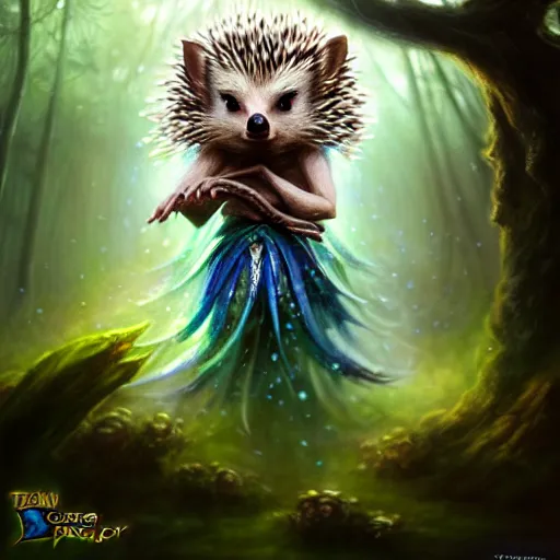 Prompt: Hedgehog fantayy druid, Tzeentch, portrait, nature, fairy, forest background, magic the gathering artwork, D&D, fantasy, cinematic lighting, centered, symmetrical, highly detailed, digital painting, artstation, concept art, smooth, sharp focus, illustration, volumetric lighting, epic Composition, 8k, art by Akihiko Yoshida and Greg Rutkowski and Craig Mullins, oil painting, cgsociety