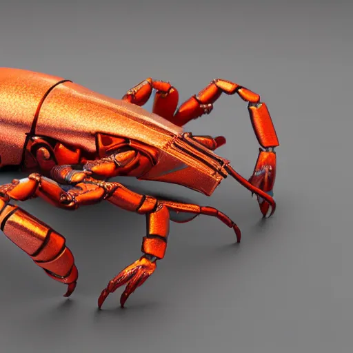 Prompt: ! dream extremely high quality 8 k 3 d render of a metallic cyberpunk neon crayfish robot, polished, highly reflective, highly detailed, clean, sharp, crisp clean shapes, cast glass, brushed metal, symmetry, mercury, chrome, obsidian, highly detailed, high detail, very aesthetically pleasing