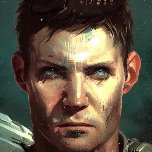 Prompt: portrait of gunner wright by greg rutkowski as a isaac clarke from dead space