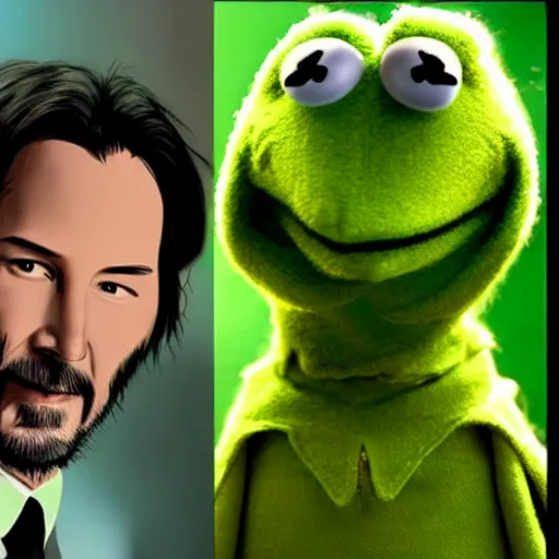 Prompt: keanu reeves playing kermit the frog in a dystopian sci fi movie, highly detailed, 4 k, concept art