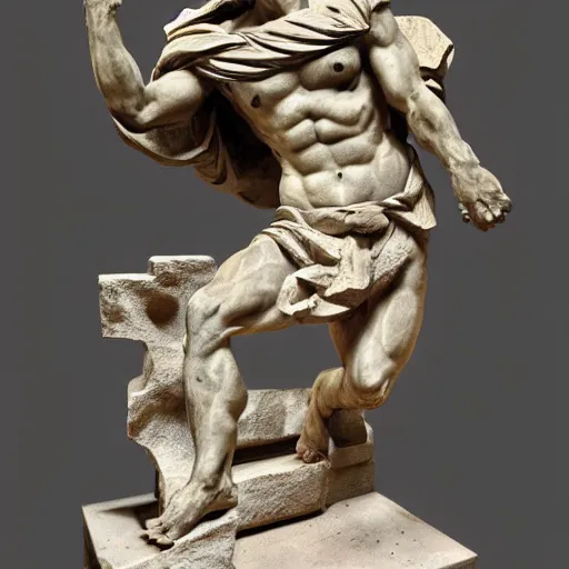 Prompt: photo of fragmented greek sculpture of Goku