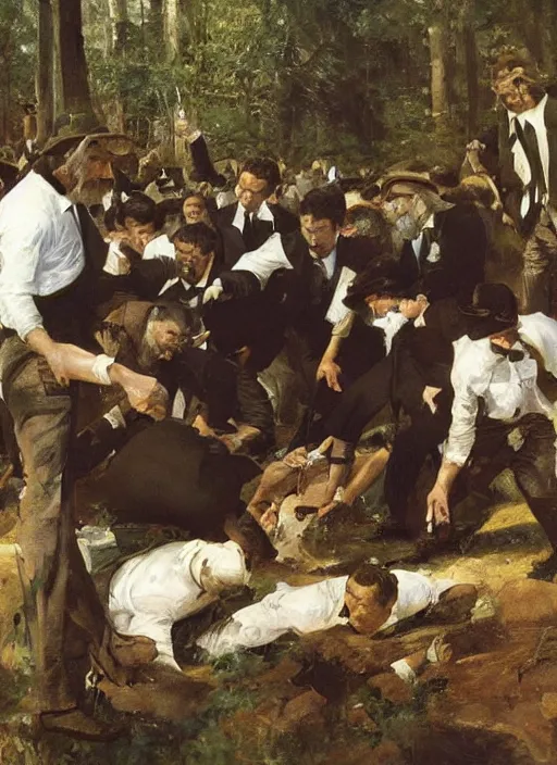 Prompt: artwork painting of the members of the mob dumping a body by eugene von guerard, ivan shishkin, john singer sargent