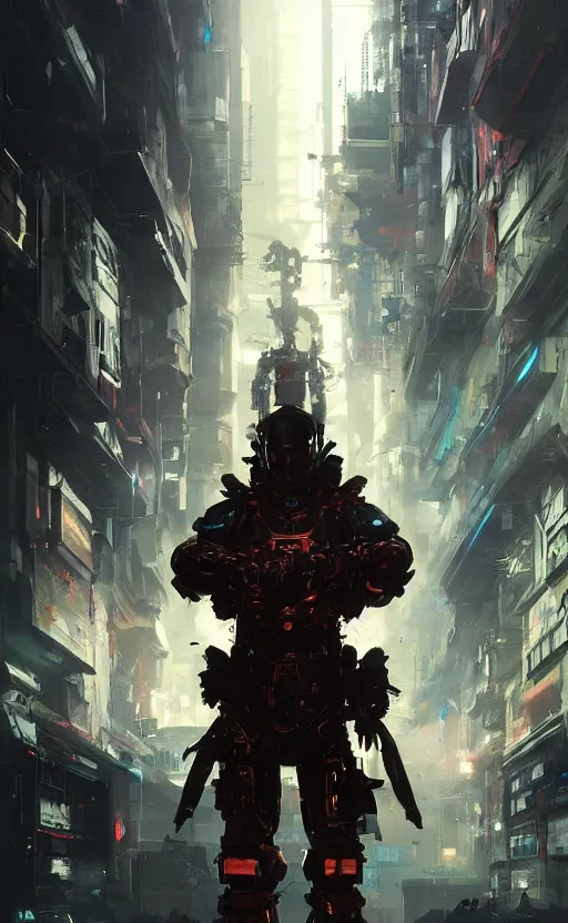 Image similar to cyberpunk samurai, crowd, cyber mech, machenic, arcane, by fortiche, by greg rutkowski, esuthio, craig mullins, wlop