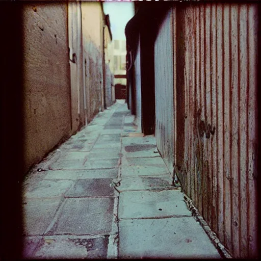 Prompt: back alley 1979 photograph kodak portra 400 film polaroid.