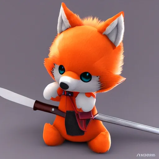 Prompt: cute fumo plush of a foxboy with a sword, three point lighting, dramatic, vray