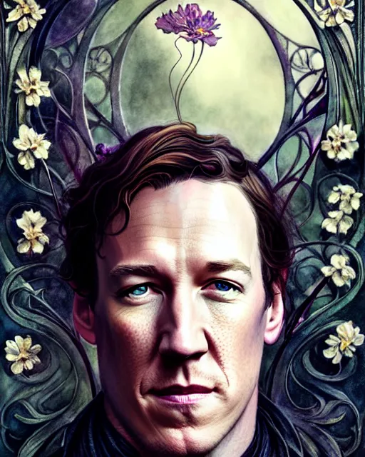 Prompt: beautiful and playful ethereal tobias menzies ( outlander ) portrait, art nouveau, fantasy, intricate flower designs, elegant, highly detailed, sharp focus, art by artgerm and greg rutkowski and wlop