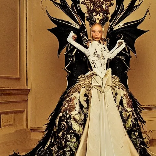 Prompt: fashion design inpired by fairy tale, for dragon queen, designed by alexander mcqueen, rococo