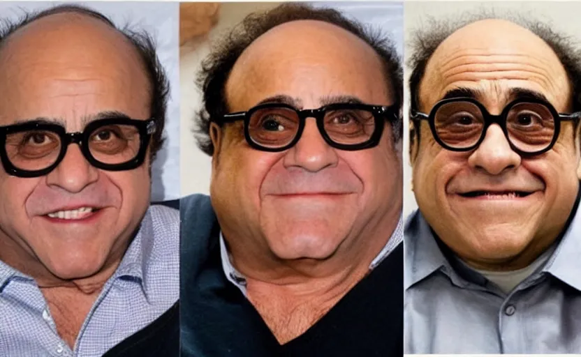 Image similar to before and after photos of danny devito undergoing obamification surgery to look more like obama.