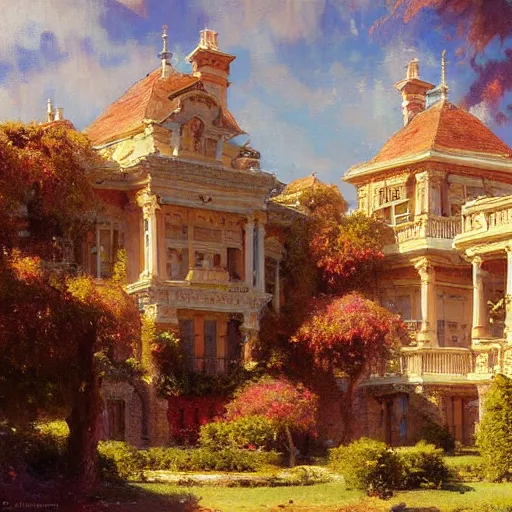 Prompt: detailed cinematic wide shot of mansion, ultra realistic, spring light, painting by gaston bussiere, craig mullins, j. c. leyendecker