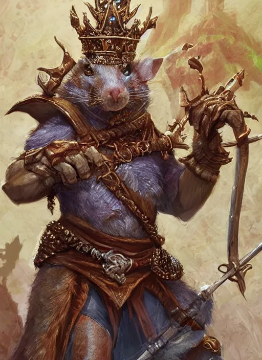 Prompt: rat king wearing crown, ultra detailed fantasy, dndbeyond, bright, colourful, realistic, dnd character portrait, full body, pathfinder, pinterest, art by ralph horsley, dnd, rpg, lotr game design fanart by concept art, behance hd, artstation, deviantart, hdr render in unreal engine 5