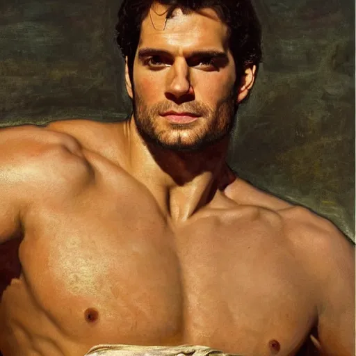 Image similar to Oil painting of the handsome Henry Cavill, he is wearing ancient greek cloths, naturalism, dramatic lighting, high-detailed oil painting by Ilya Repin, Michelangelo da Caravaggio, William Blake, Alex Grey and Beksinski, trending on Artsatio, masterpiece, 4k, 8k,