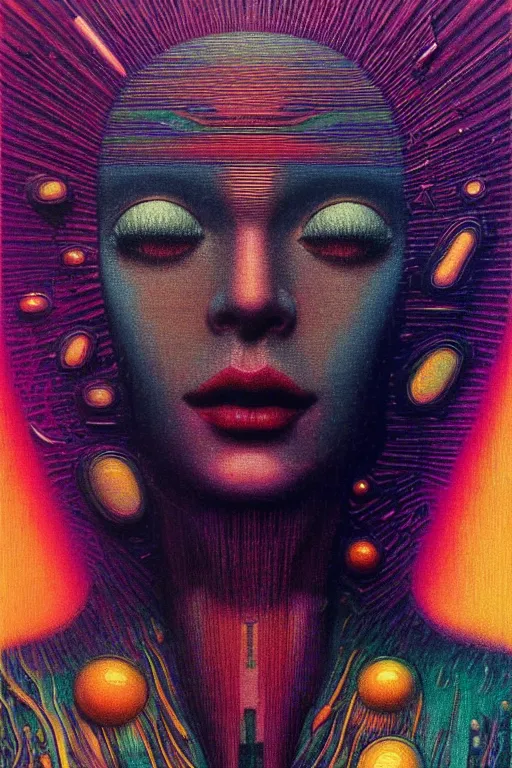 Image similar to 8 0 s art deco close up portait of miss of the world, rain like a dream oil painting curvalinear clothing cinematic dramatic cyberpunk textural fluid lines otherworldly vaporwave interesting details fantasy lut epic composition by basquiat zdzisław beksinski james jean artgerm rutkowski moebius francis bacon gustav klimt