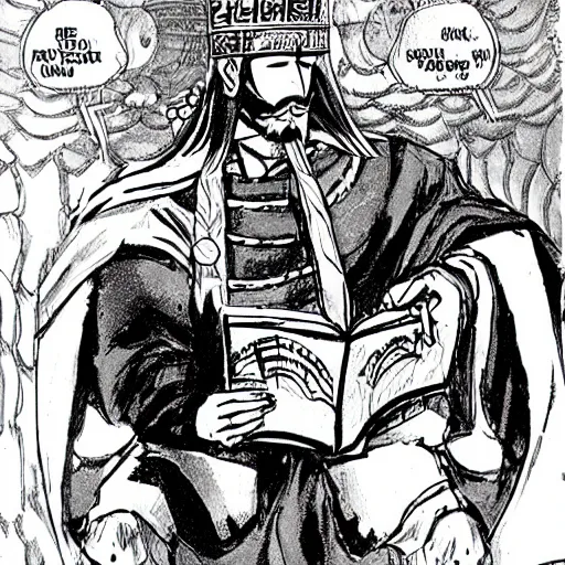 Prompt: genghis khan reading manga